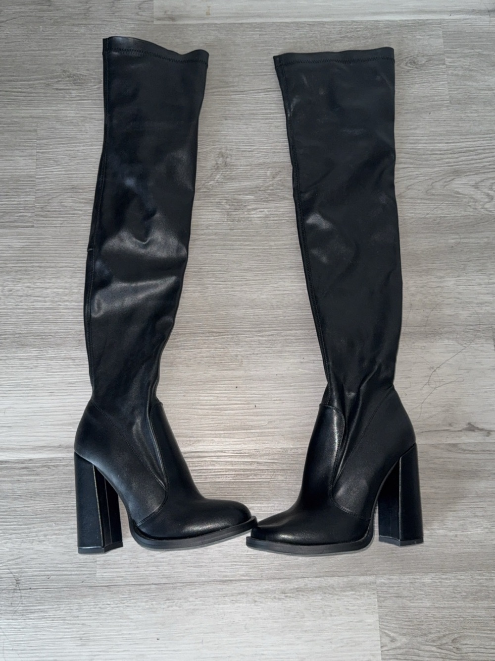 Black Over-the-Knee Block Heel Boots